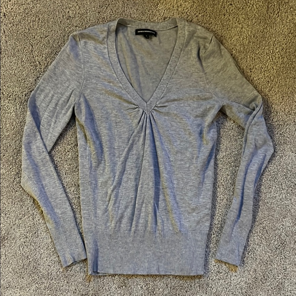 Express Gray V-Neck Sweater